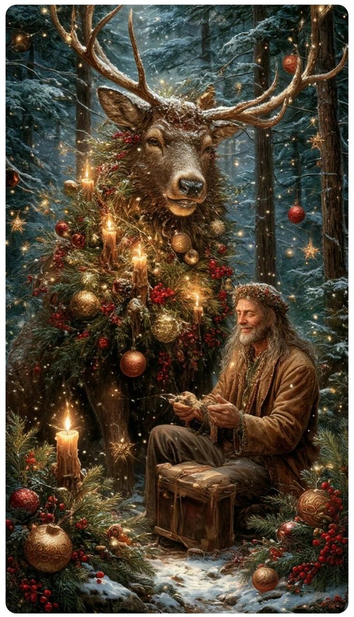 ChristineV8's tweet photo. "The darkness finished, long night done
Now comes the glorious return of sun
Red holly, spruce and evergreen
Stars twinkle miracles unseen.
With gifts and ribbons, reindeer fly
Bright days of Yule leave hope nearby."
~ Delarosa Laskovna

 #FolkloreSunday #WinterSolstice #Yule https://t.co/FTMsP8Hbfo