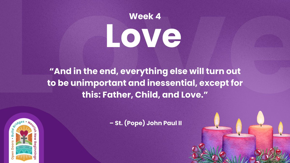OttCatholicSB's tweet photo. 🌟 Embrace the Love that Christmas brings!
 On the fourth Sunday of Advent, we light the final purple candle, the "Angel's Candle," a reminder of God's boundless love revealed through the birth of His Son. 🕯🕯🕯🕯 @ocsbRE
#ocsbAdvent #ocsbFaith #ocsbLove #ocsbBuildsBridges https://t.co/yIh5nwtk4k