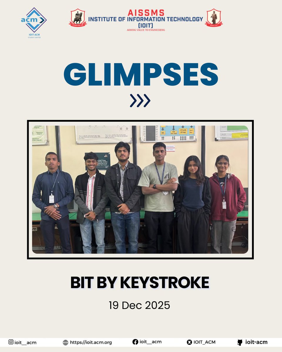 IOIT_ACM's tweet photo. Bit by Keystroke ⌨️ was a competitive typing event designed to test speed, accuracy, and focus under pressure.
With rounds on code typing, error fixing, and memory typing, participants were challenged beyond basic typing skills. 🧠⚡ https://t.co/I6oUhTJeYL