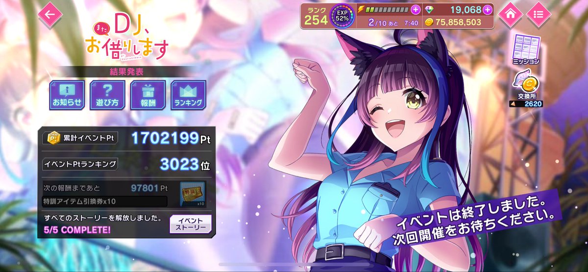 イベントおつかれさまでした！ 今回はあまり走らなかったので順位は