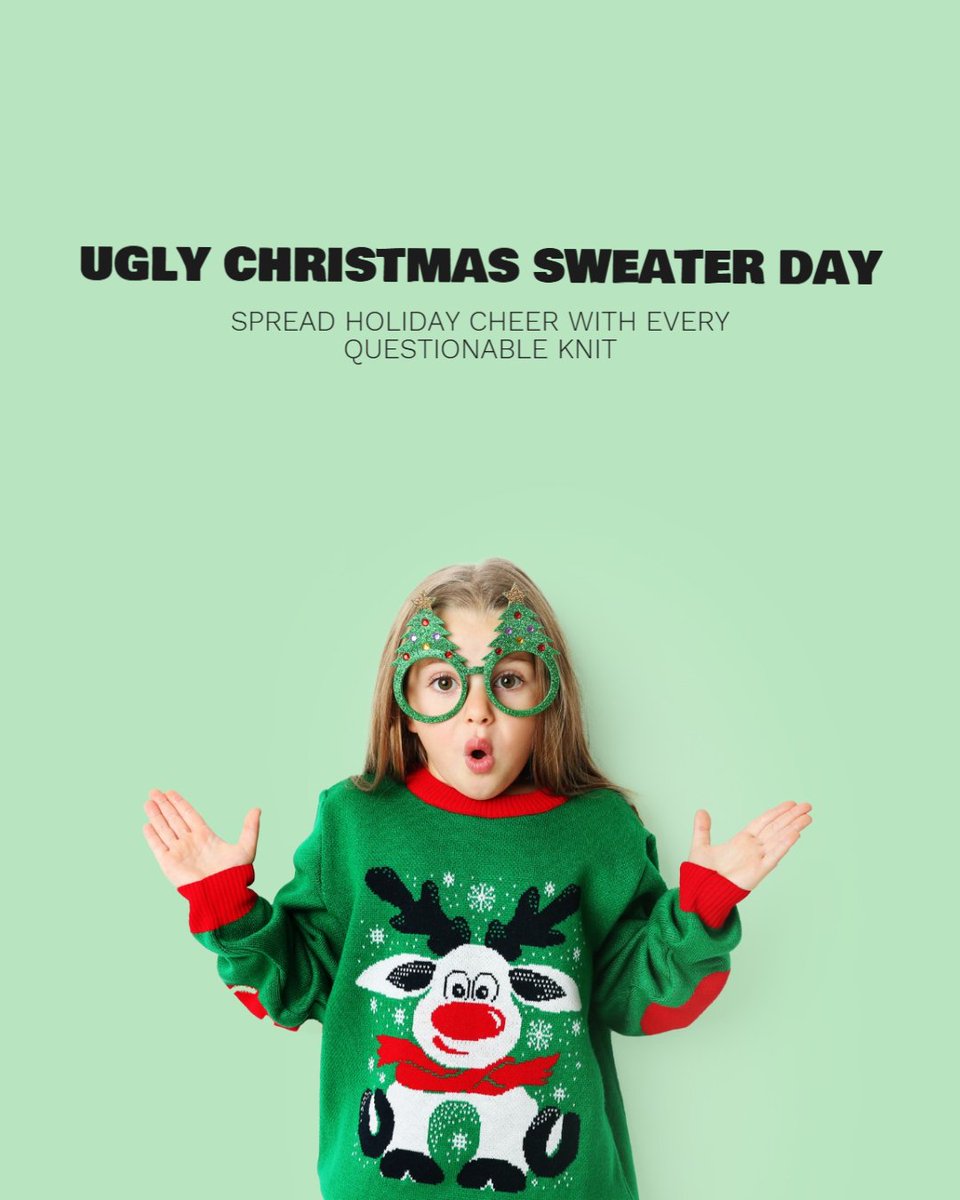 bellavacation's tweet image. It's Ugly Sweater Day and we want to see your most outrageous holiday fashion. Drop your ugly sweater photos in the comments and celebrate with us at Bella Vida Vacation Homes. #UglySweaterDay #BellaVidaHomes #HolidayFun #FestiveFashion #ShowUsYourSweater