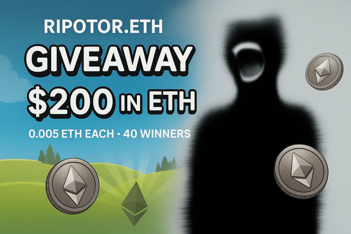 ripotor's tweet image. 🚨 BASE GIVEAWAY 🚨

$200 in ETH (0.005 ETH each) → 40 winners!

To enter:
1. Follow @ripotor 
2. LIKE + RT this post
3. Drop your BASE/ETH wallet below

Winners picked &amp;amp; paid on-chain in 48 hrs 🔥

Let’s grow the Base fam together 🟦
#BaseChain #CryptoGiveaway