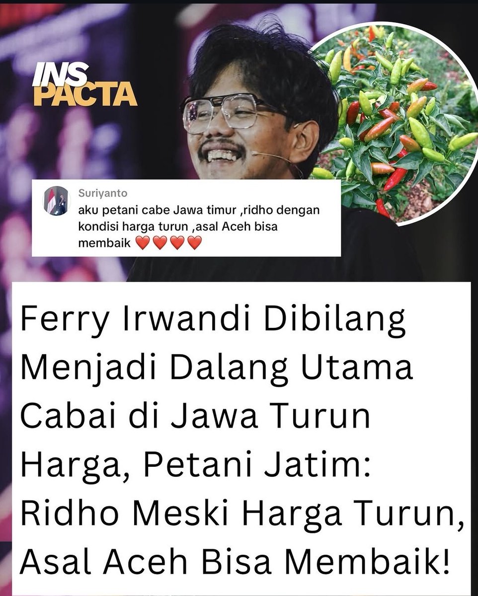 PolitisiTidurr's tweet image. Gue justru nolak glorifikasi Ferry Irwandi sebagai “penyelamat harga cabai”.

Narasi dalang penurunan harga itu kebanyakan romantisasi medsos.
Harga cabai turun bukan krn satu inisiatif barter udara, tapi krn siklus panen + distribusi nasional. 

Ribuan kilo dari Aceh itu kecil…