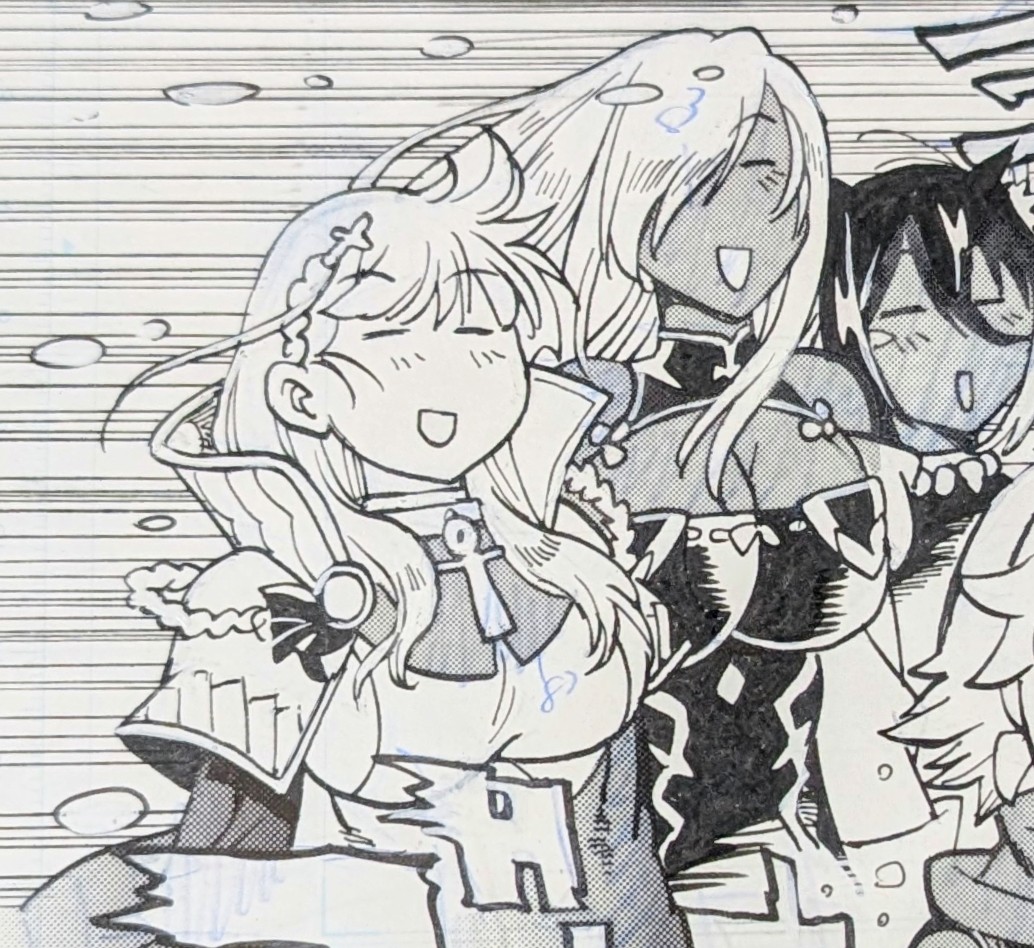 原稿あと3枚。でも目がしょぼしょぼ過ぎる。
この3人にしてここまで衝撃を受けるリントくんの急展開とは⋯! 