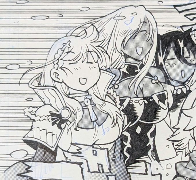 原稿あと3枚。でも目がしょぼしょぼ過ぎる。
この3人にしてここまで衝撃を受けるリントくんの急展開とは⋯! 