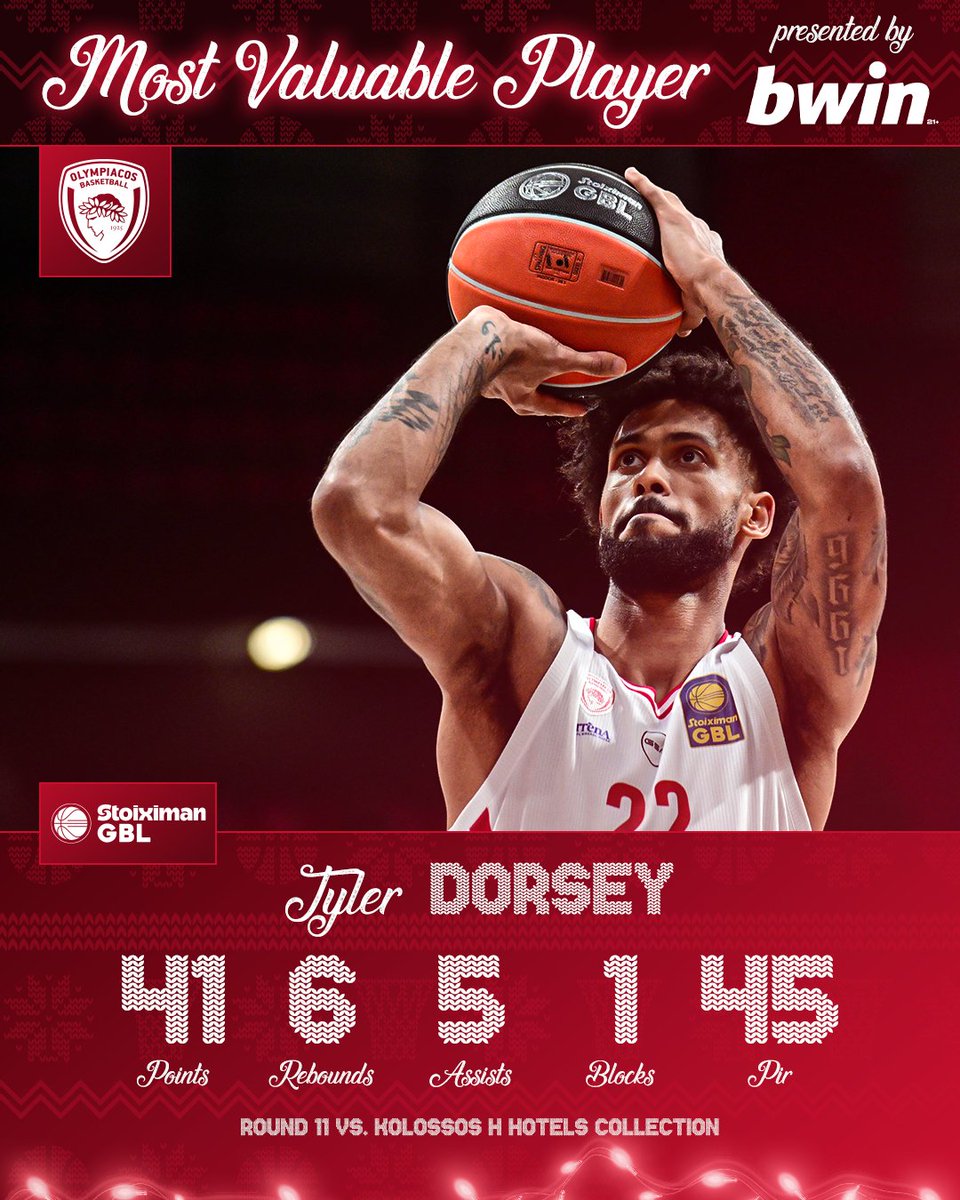Olympiacos_BC's tweet image. A performance to remember.
@TDORSEY_1  named #bwinMVP of the game #OLYKOL! 🏆

#OlympiacosBC #WeAreOlympiacos #TogetherWeFight
