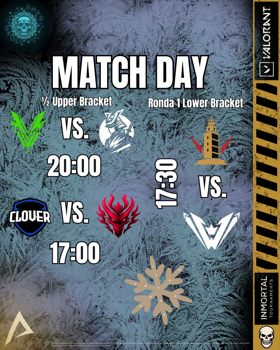 Inmortal_IT's tweet image. Gran Jornada la que tenemos hoy🔝:

Jugándose el pase a la final del upper bracket 📈:

@VentuCorp 🆚 @BushidoEU 
@teamclover_ec 🆚 @RYU__esports 

Jugándose continuar en el torneo📉:

@BrigantiaE32328 🆚 @WILDeSports_ES 

#torneo #navidad #decisivo #IT #InMortal