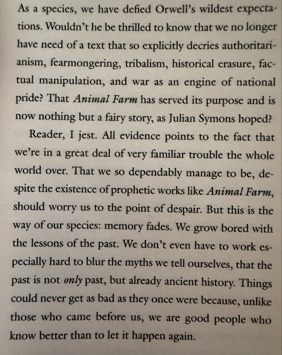 aabdelkhalek's tweet photo. We are good ppl indeed who learn from the past 🤓 Also we have #AI 🤖

👇Excerpt from Introduction to #AnimalFarm by Tea Obreht https://t.co/wEi36rXoxq