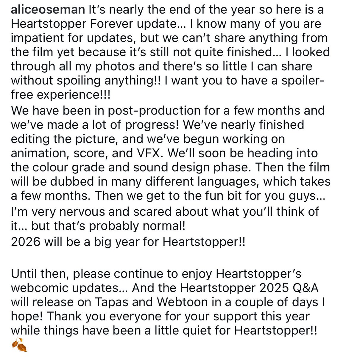 kaitstopper's tweet image. They’re nearing the final edit for Heartstopper Forever oh it just got SO real