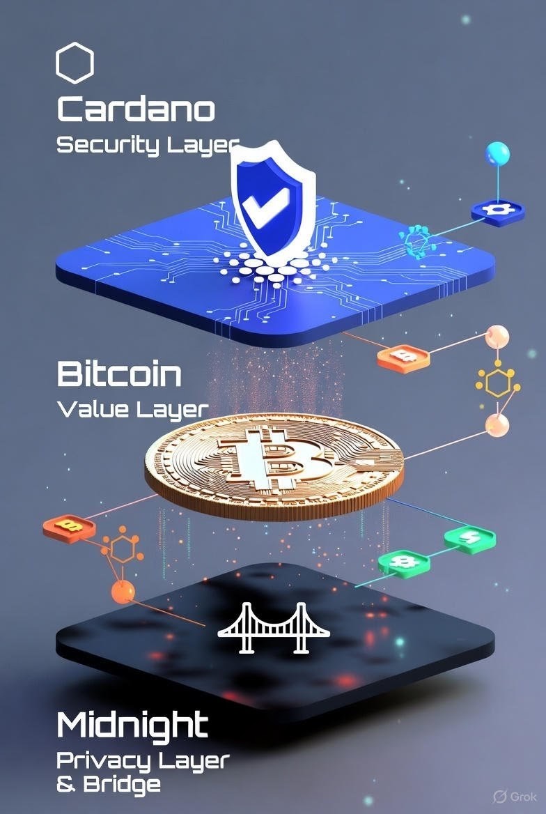 The revolution is here.

#Bitcoin Value Layer 
#Cardano Security Layer  
#Midnight Privacy Layer + Universal Bridge  

4th generation of #blockchain is secure, private, interoperable chains powering a #decentralized future for global finance, politics &amp; society.
$BTC $ADA $NIGHT