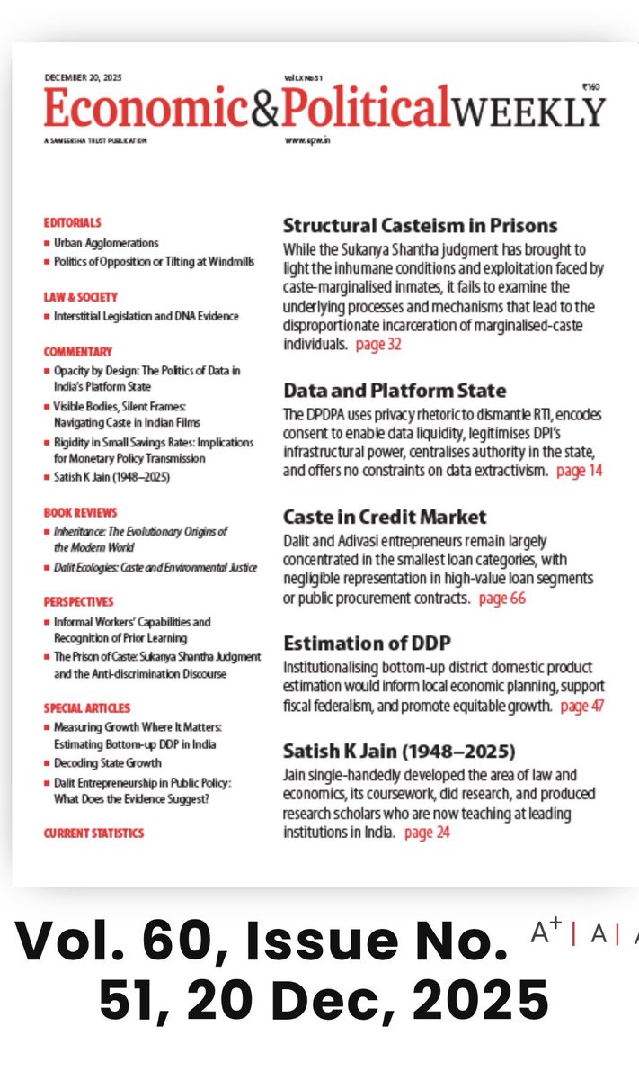 WadekarDisha's tweet image. Sharing my article, “The Prison of Caste” in @epw_in, where I situate the Sukanya Shantha judgment on prisons within the Court’s broader anti-discrimination jurisprudence. ~1
