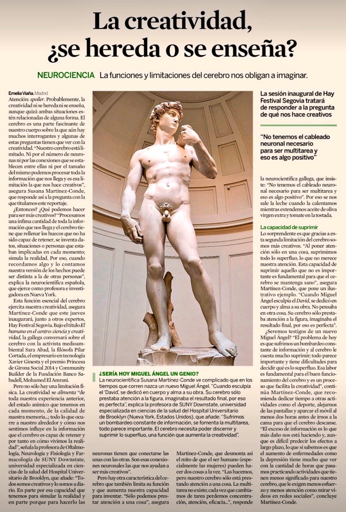 virginiog's tweet image. La neurociencia analiza una mente  obligada a inventar y rellenar huecos: ahí nace la imaginación
NO tenemos el "cableado" para la multitarea y el exceso de información
La creatividad necesita descansar y desconectar, requiere suprimir lo superfluo, el foco es el verdadero arte