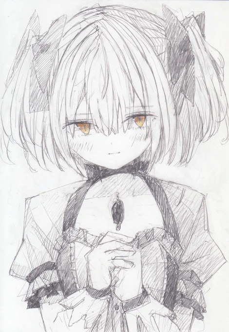 シャーペンで描きました。瞳は色鉛筆です。 魔法少女まどか☆マギカから鹿目まどかです。 #魔法少女まどかマギカ