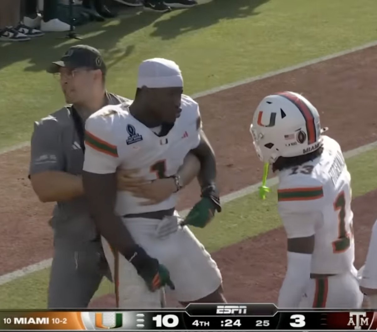 ItsAUThingBlog's tweet photo. Seventh-year senior gets concussed on second down with a massive goal line hit that saved a touchdown ... true freshman gets second pick of the day on a game-saving third down interception.
Whatever #MarkFletcher and #MalachiToney did on the previous drive to take the lead, #MohamedToure and #BryceFitzgerald did on the other to preserve it.
What a thrilling final two minutes of a game; a reminder it's not how you start—it's how you finish and how you respond when it's all coming to a head in real-time.
Don't run from it now, sports media—keep all that big energy; Kyle Field and 104,000+ and Reed's mobility, powerhouse SEC team that was No. 3 and 11-0 two weeks ago—don't downplay it now that the #MiamiHurricanes just rose to the occasion and got it done.
Hit. Stick. Bust Dick. Talk shit.
Thanks for the memories, #aTm—#OhioState, you're on the clock...
