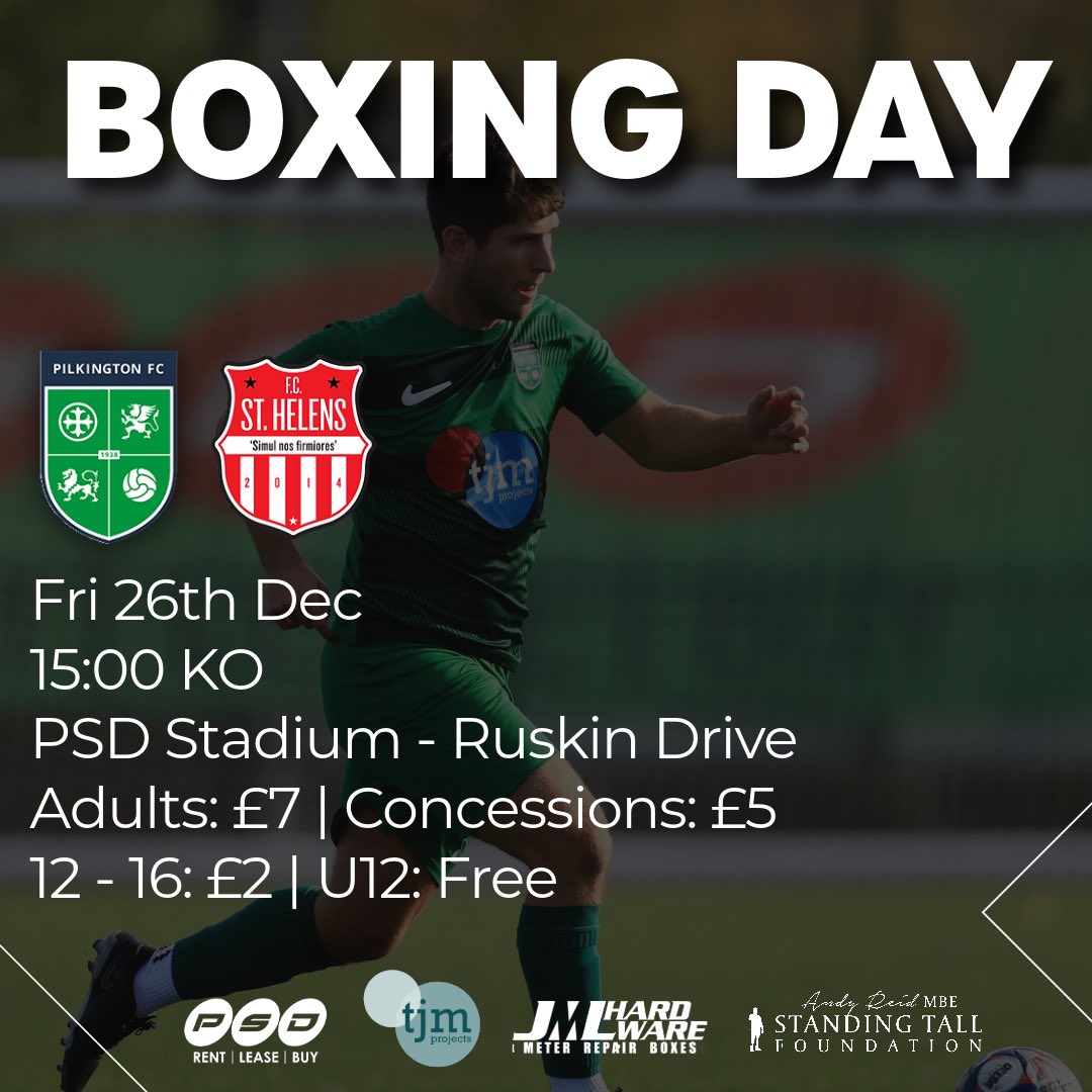 Pilkingtonfc's tweet image. El Glassico 🟢🔴

What better way to spend your Boxing Day than a local derby!

No Premier League football is on so get your coat, grab a mate and come down to Ruskin as we face our neighbours @fcsthelens