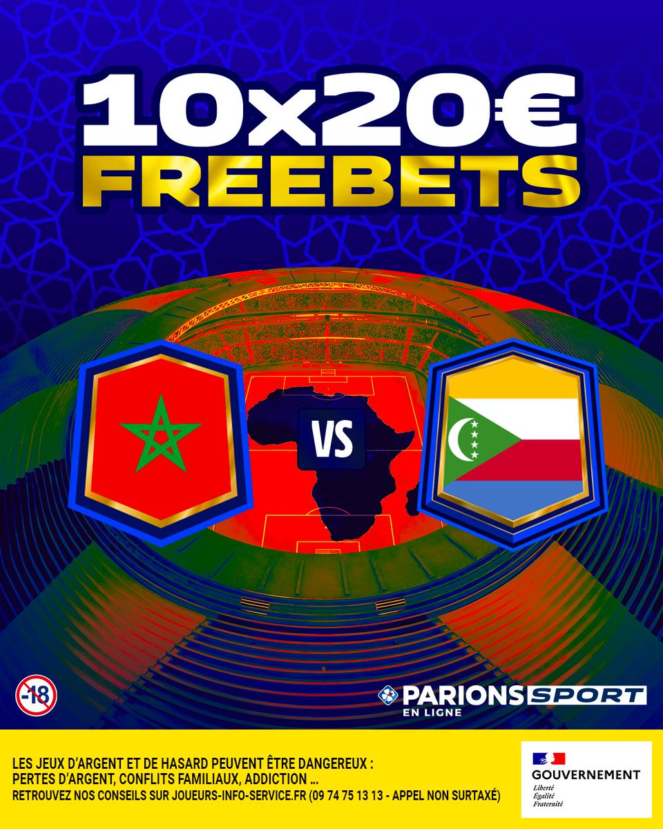 ParionsSport_EL's tweet image. Pour bien démarrer la CAN, on vous fait gagner 10x20€ de Freebets ! 🔥

Qui sera buteur ce soir entre le Maroc et les Comores ❓ Pour jouer
👉 Réponds avec le nom du joueur + #FreebetParionsSport
🤝 RT + Follow

📆 TAS le 22/12
📃 Règlement : urlr.me/H4UvtC