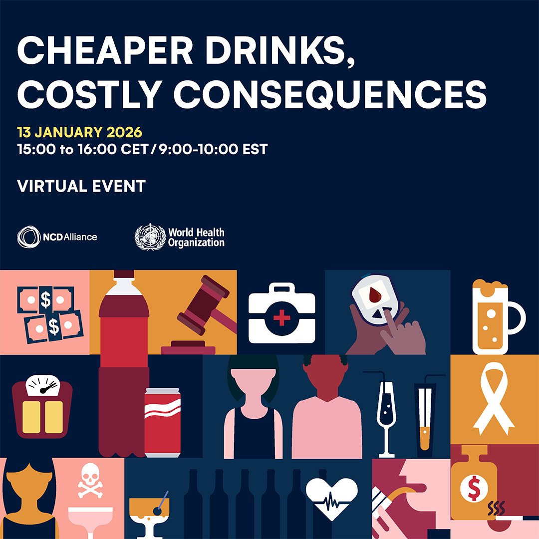 ncdalliance's tweet image. FACT: Cheap alcohol and sugary drinks come with a high health cost💰.

📚Two new @WHO reports call for higher taxes on these harmful products to #ActOnNCDs.

⏰Join the launch on 13 January, 15:00 CET.

Register here 👉 bit.ly/Alcohol_SSB_ta…