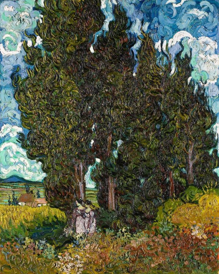 🌿 Enjoy this little art break with Van Gogh’s cypresses…

During his time in Saint-Rémy (1889–1890), Vincent became fascinated by these tall, slender trees. He even likened their shapes to Egyptian obelisks. The real challenge for him when painting the trees was the colour –