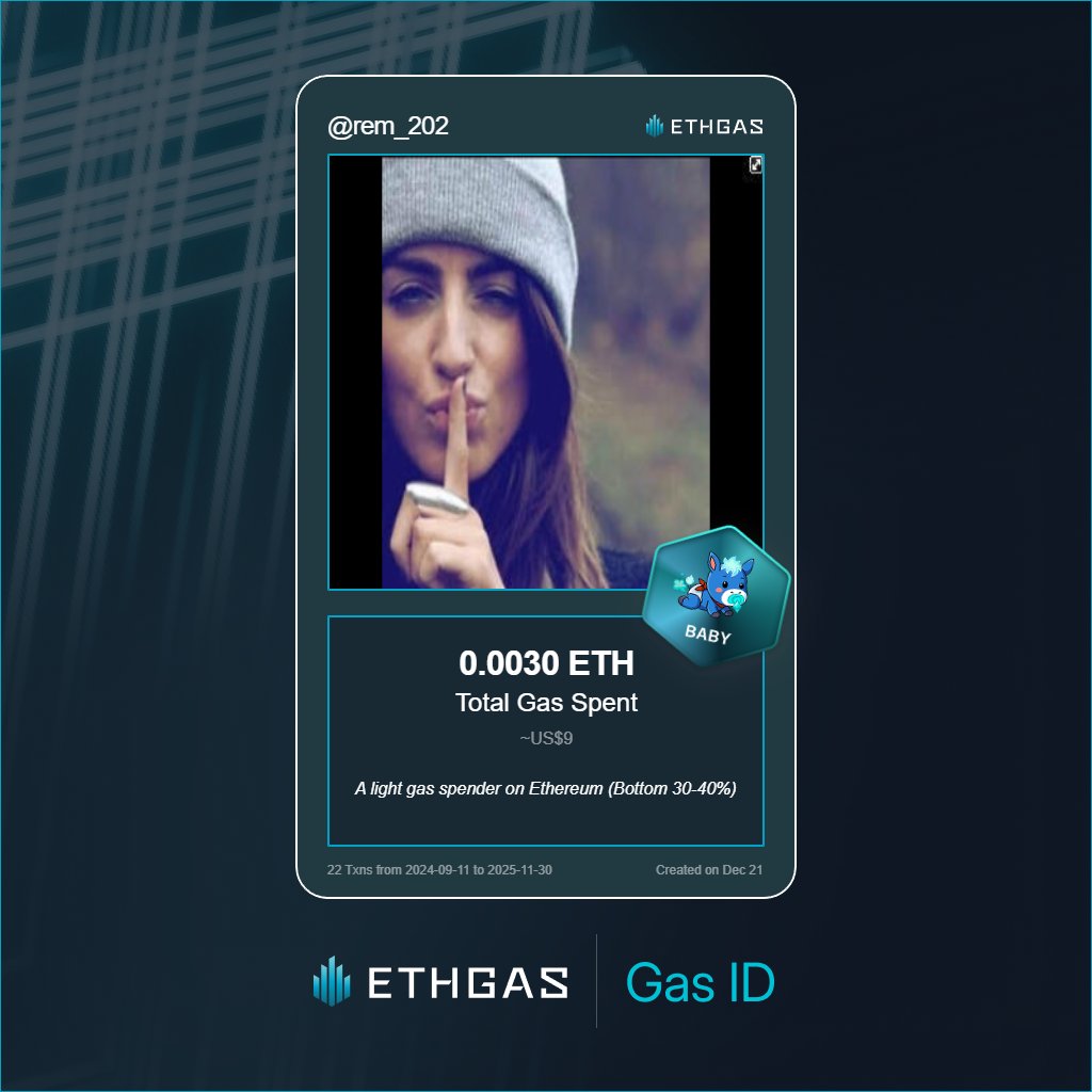 rem_202's tweet photo. Discovered my Gas ID via ETHGas - turning my gas spend into rewards 🫘

As a Baby Jack, I've spent 0.003 ETH on gas but earned 1 Beans back.

Get your Gas ID and Beans here: https://t.co/7k4RX5xVGA https://t.co/a7l3vZRBma