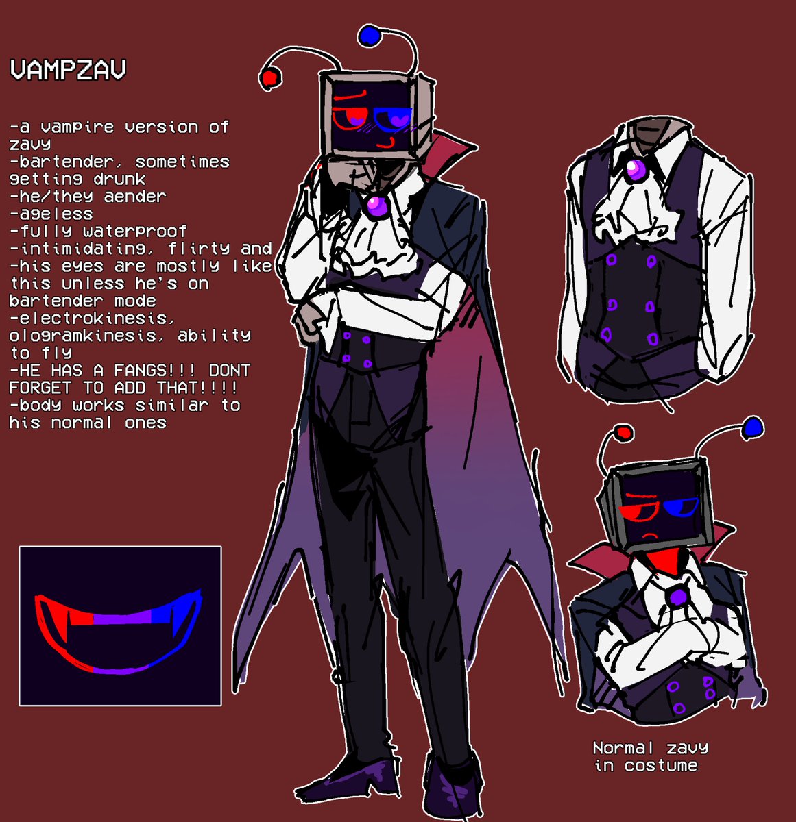 Zavixel's tweet image. Vampire zavy reference remake giggles

#zavysoc #robotoc #vampire #originalcharacter