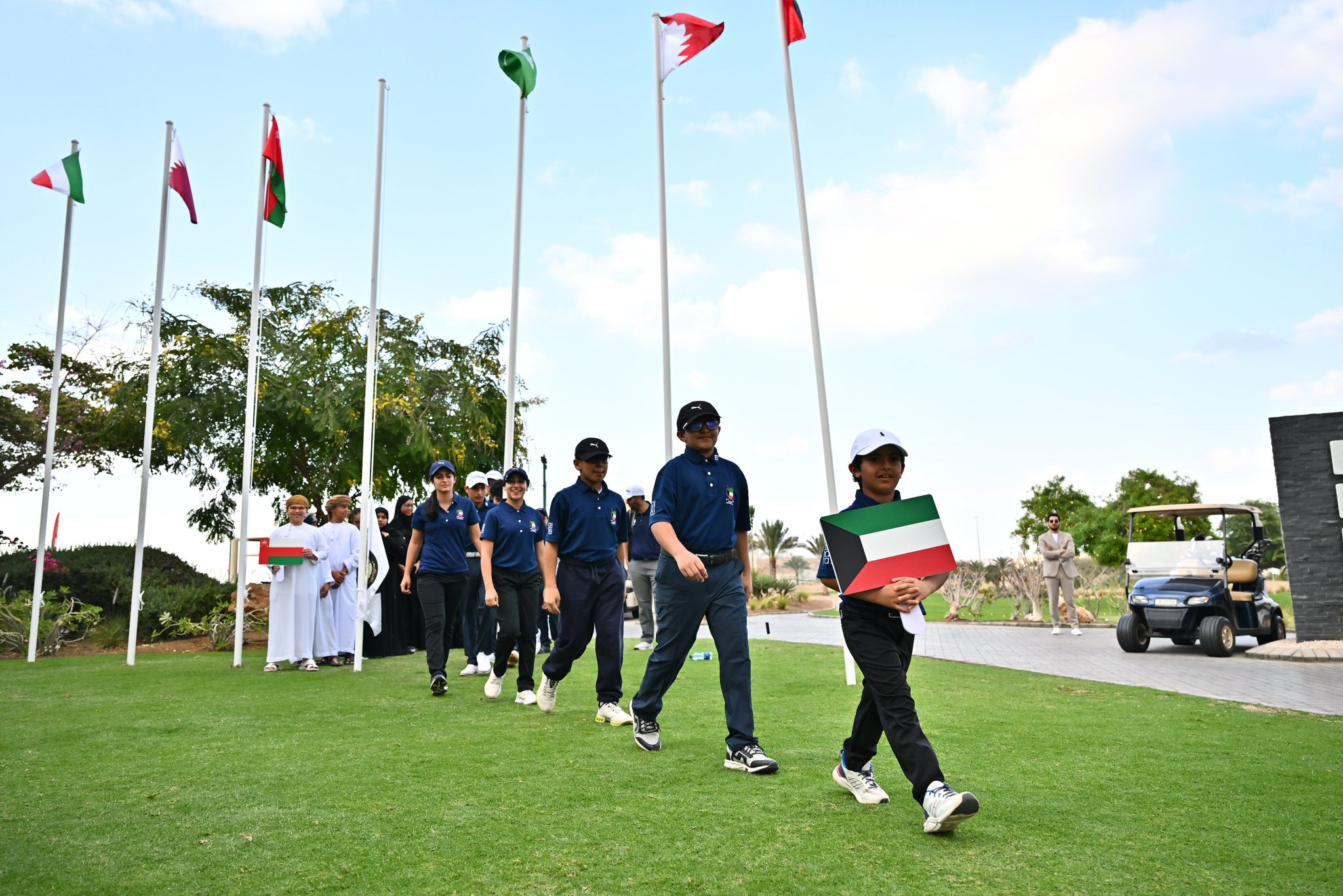 انطلاق منافسات البطولة الخليجية للجولف للفتيات والمراحل السنية تحت 13 و 16 سنة بنادي غلا للجولف في #مسقط. 