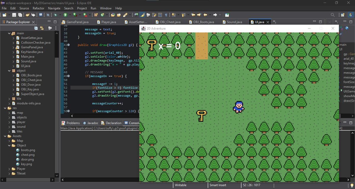 SachinDuhan9658's tweet photo. Following @RyiSnow2017 's amazing tutorials to make a 2D Adventure game in Java - thought this would be a fun way to try out Java.

What's done: 
Game panel
Tile map system
Collision system
Player controls
Sound system
Object interactions
Powerups

#gamedev #Java https://t.co/YLXGak2oBU