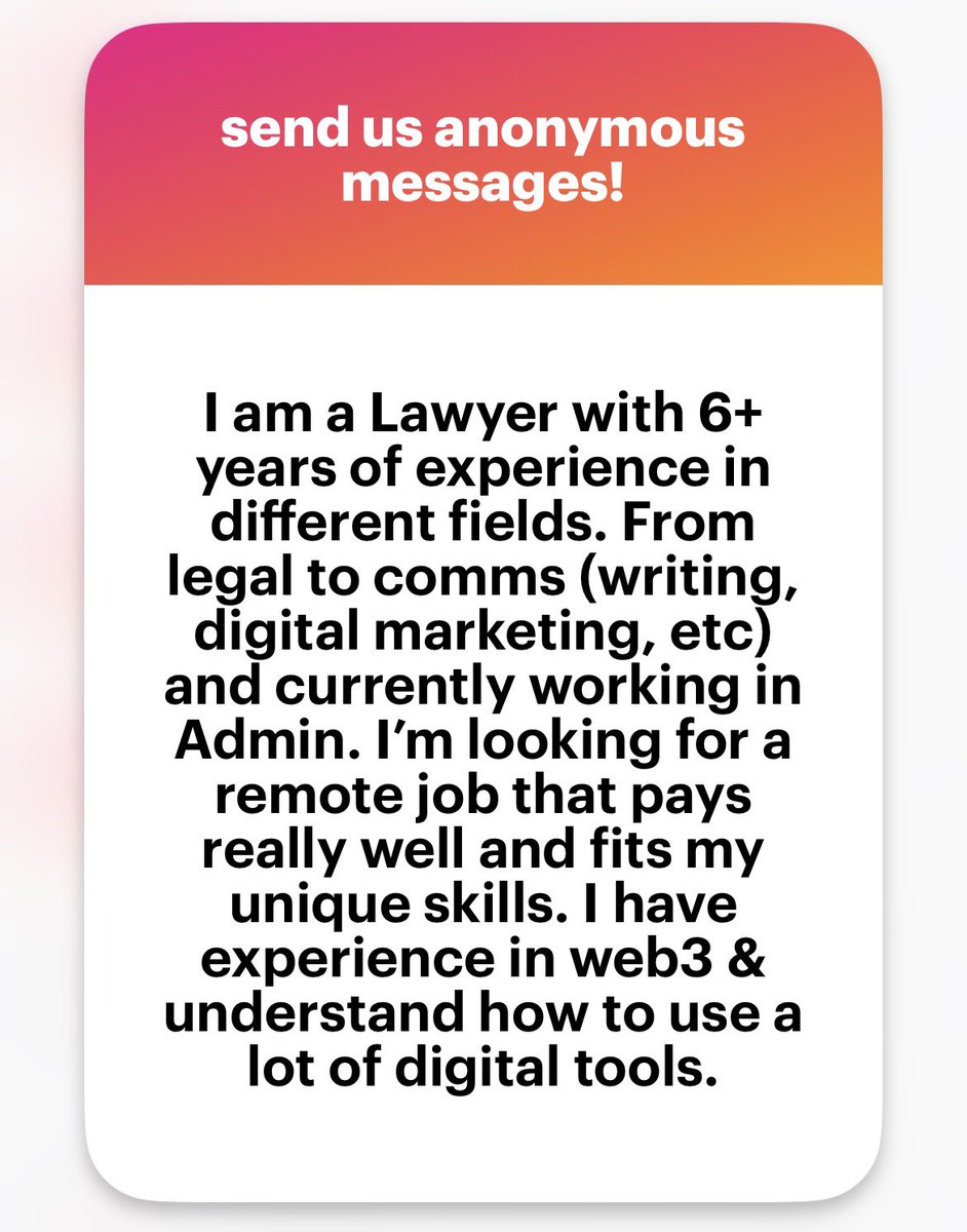 Target international remote job platforms: AngelList, We Work Remotely, FlexJobs, Remote.co. Your legal + comms + digital skills suit: Legal Ops roles, Compliance positions, Content/Legal Writing, Web3 Legal Advisor roles. 

Please build LinkedIn snd X online