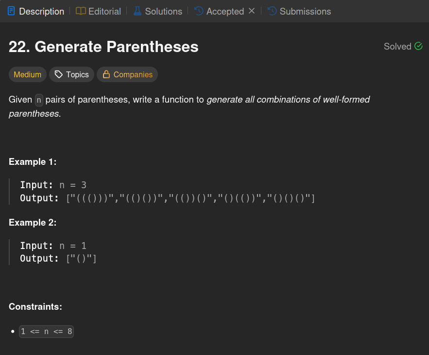 Pranjul07_'s tweet photo. " Trying to improve the previous self. "

#Day25 of #100DaysOfCode
Prob no. - 22. Generate Parentheses.

@java
#programming #dodailycode #dailycode https://t.co/J10AYXKL7p