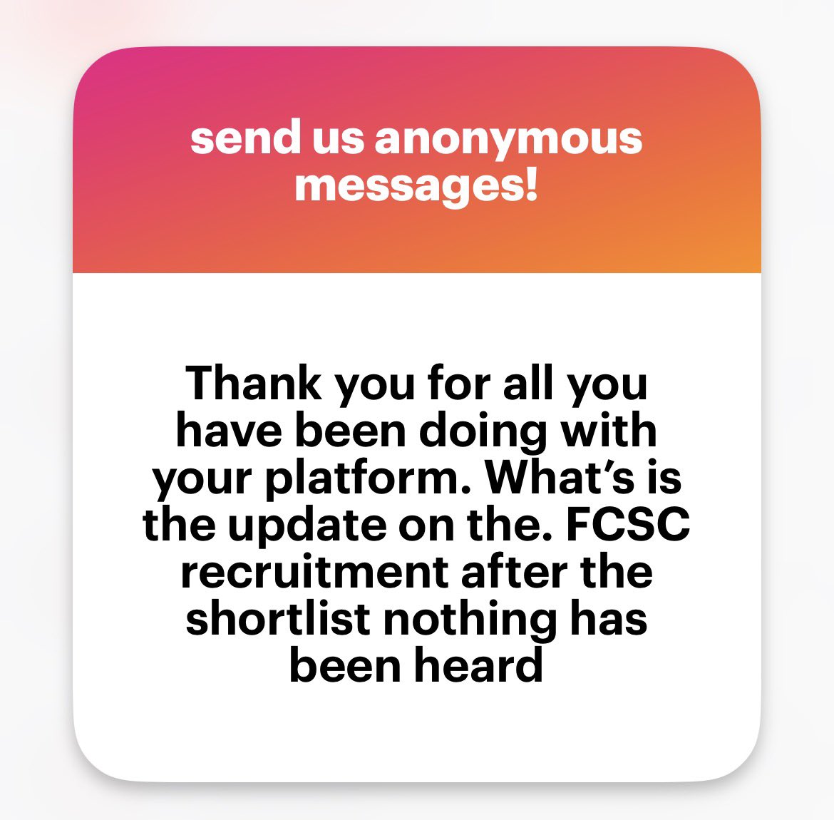 No official update from Federal Civil Service Commission since the shortlist was released. Portal remains inactive. 

When recruitment resumes, FCSC will announce via fedcivilservice.gov.ng. We’ll post immediately when there’s verified information. Stay patient.