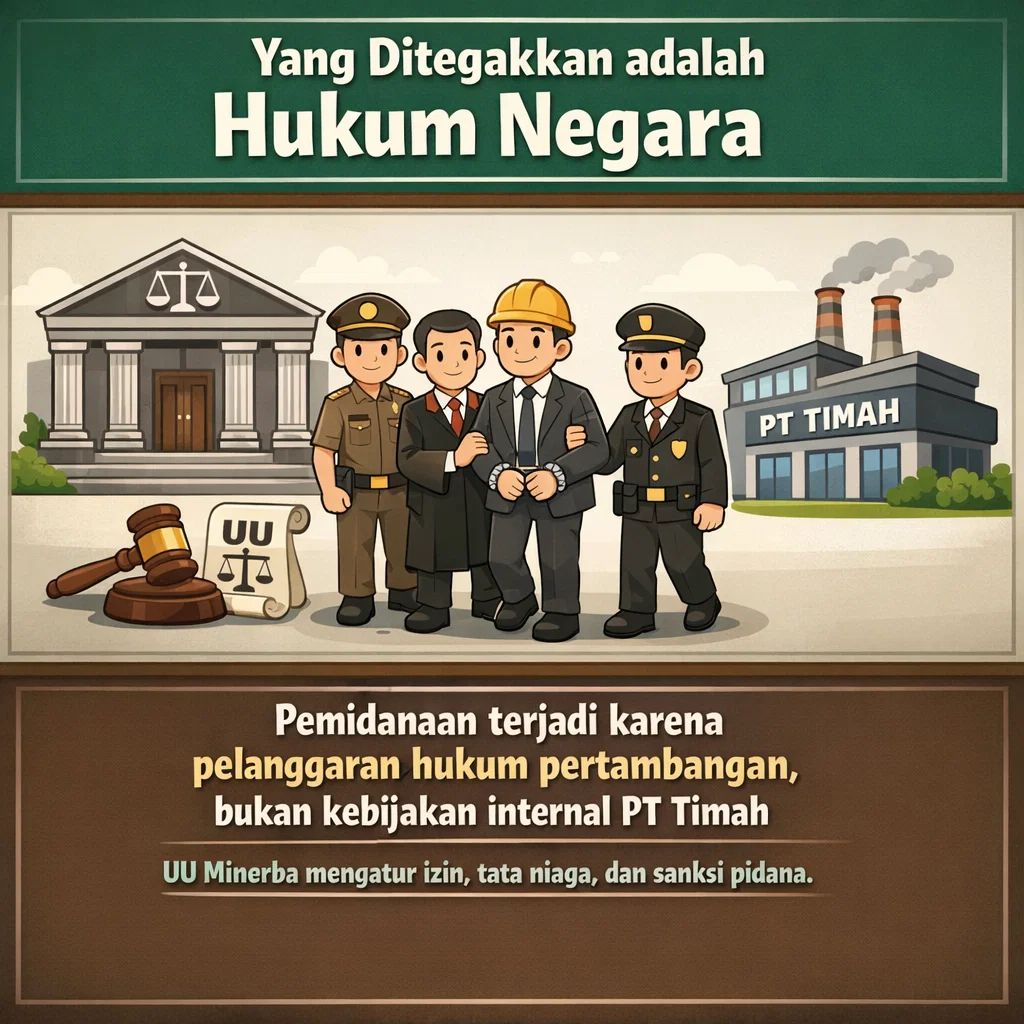 Sudah saatnya memberantas mafia timah sesuai UU Minerba yg mengatur izin, tata niaga, dan sanksi pidana atas pelanggaran hukum pertambangan.