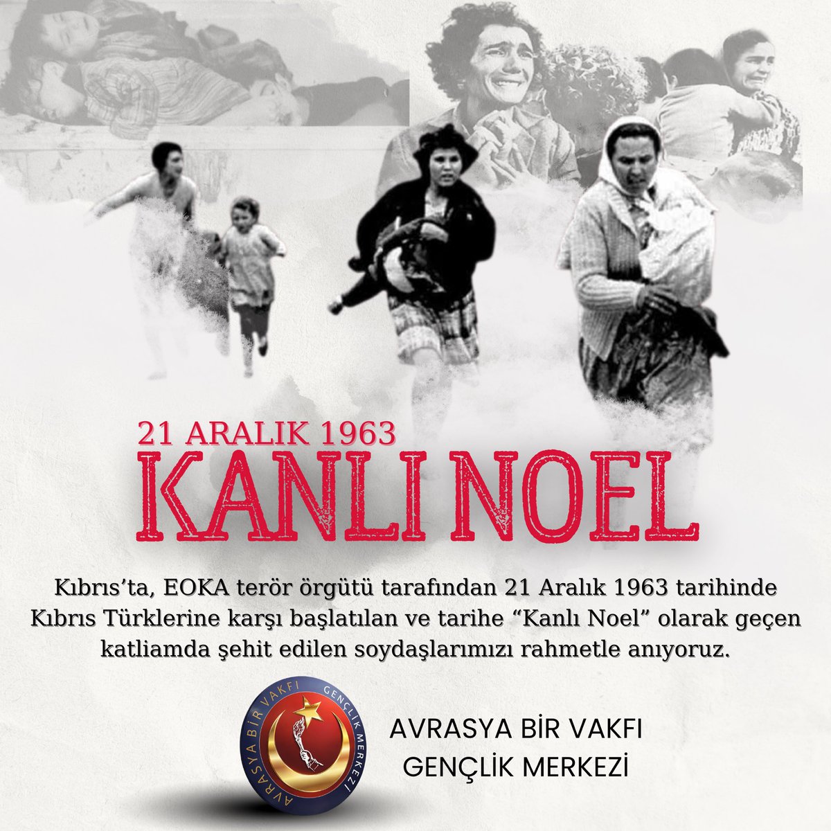 Kıbrıs’ta, EOKA terör örgütü tarafından 21 Aralık 1963 tarihinde Kıbrıs Türklerine karşı başlatılan ve tarihe “Kanlı Noel” olarak geçen katliamda şehit edilen soydaşlarımızı rahmetle anıyoruz.
#KanlıNoel