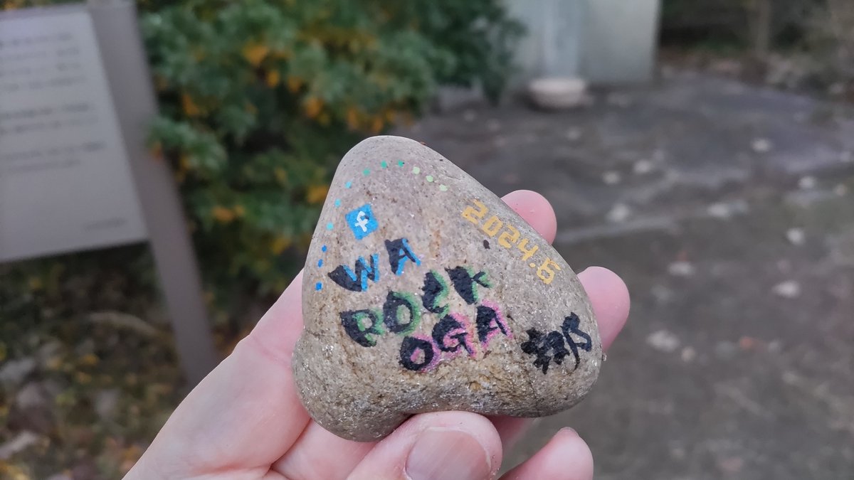 落し物かな？と思ってよく見ると、絵の書かれた石だった 裏を見ると