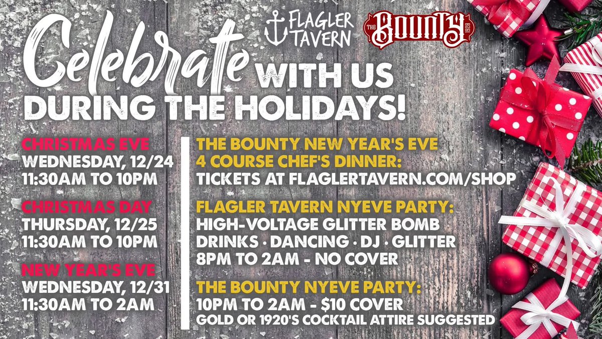 Tis the season to be jolly!

We are open Christmas Eve &amp; Day! The halls are decked &amp; and we'll be serving our Specials + our full menu on both days. It's a festive time here, so we encourage you to make your reservations at Open Table today! Walk-ins are always welcome. ✨🎄🥂