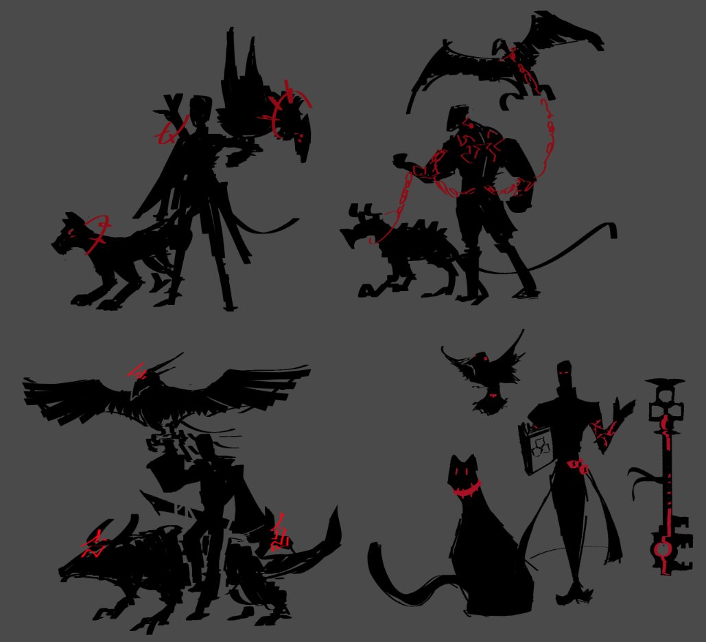 sketches for a League oc that's basically a rip off of V from DMC, really hard figuring out how a champ that doesn't auto attack can work ngl