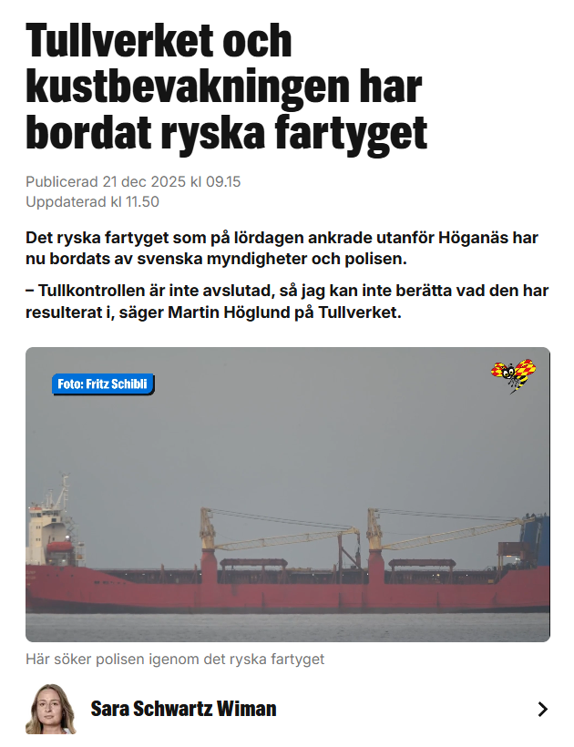 NOELreports's tweet photo. Swedish authorities have detained the Russian cargo ship Adler, whose owner is under EU and US sanctions for allegedly transporting weapons used in the war against Ukraine. The ship anchored in Swedish waters after engine failure. Customs boarded after the crew failed to present required declarations. The inspection is still ongoing.