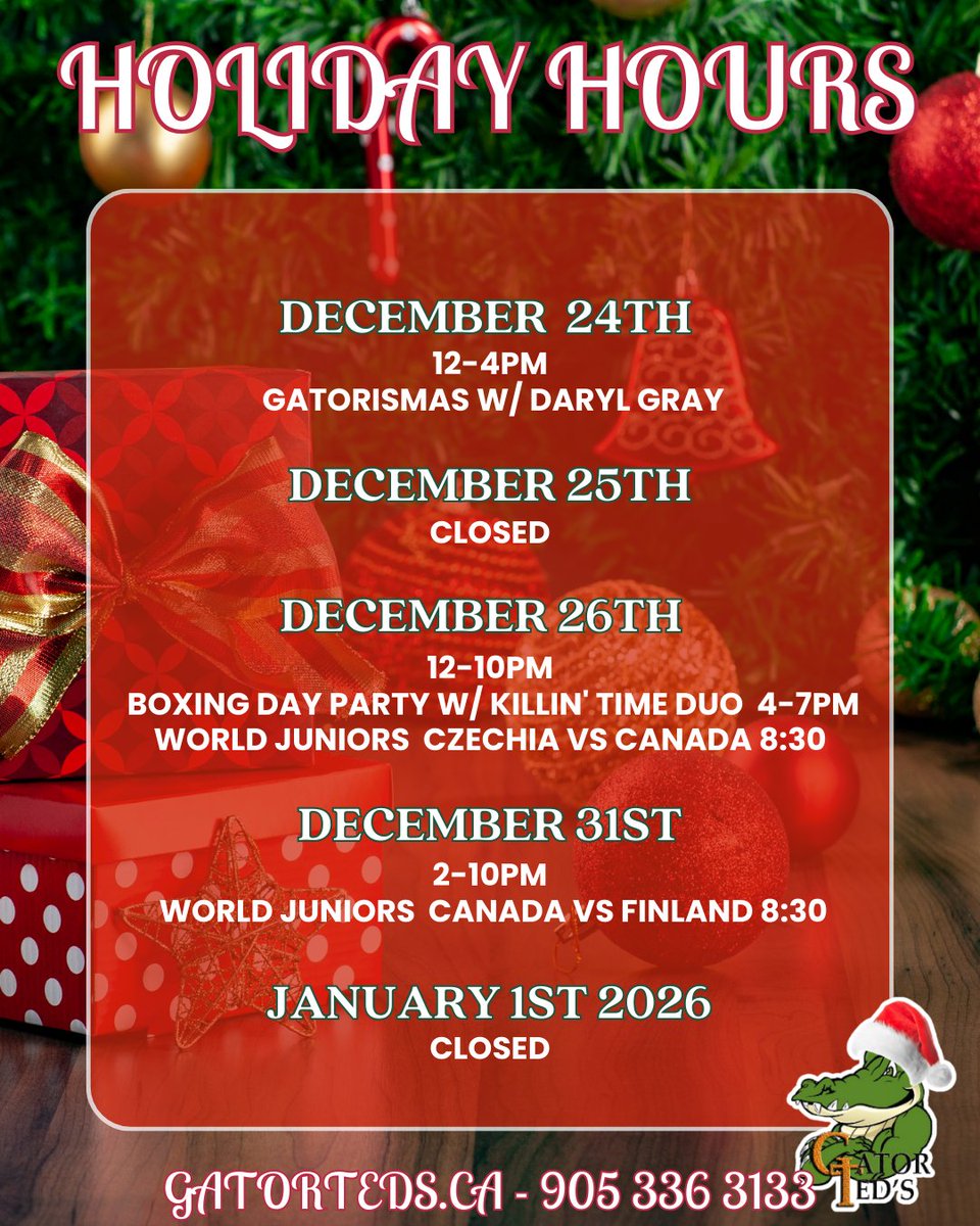 🌲join us Wednesday to Celebrate a Burlington tradition on Christmas Eve with 'Gatorismas' featuring drink samples, passed appetizers and live entertainment from Daryl Gray! #merrychristmas #christmastime #holidays #festive