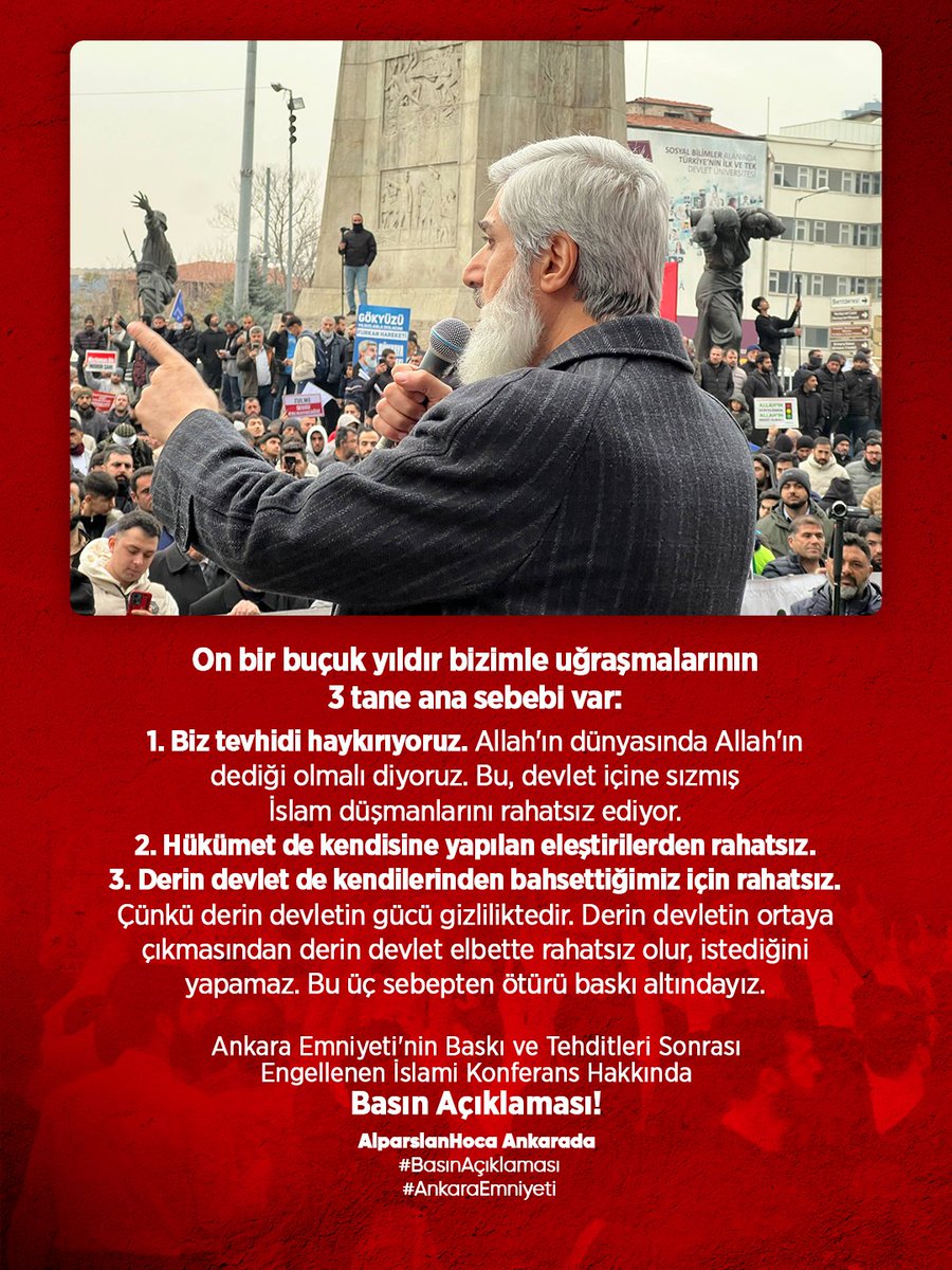 On bir buçuk yıldır bizimle uğraşmalarının 3 tane ana sebebi vardır!

AlparslanHoca Ankarada 
#BasınAçıklaması
#AnkaraEmniyeti