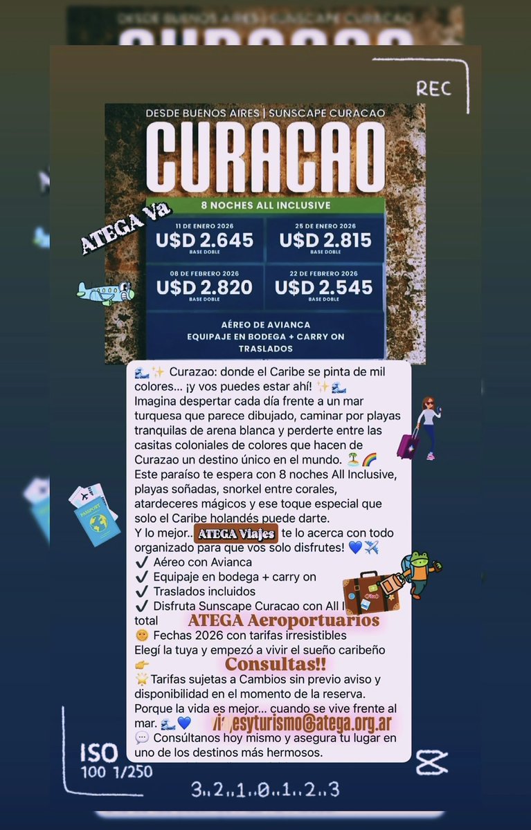 _ATEGA_'s tweet image. ‼️Viaja con ATEGA‼️ 
‼️Consulta Tarifas‼️ 
‼️ATEGA Viajes y Turismo‼️
‼️Todos los destinos‼️
‼️Tu Viaje es HOY‼️ 
‼️ATEGA Va‼️

✈️🚌🚲🏍️🚙⛴️🚁⏳💵 🏨😁🧳🏄🏿‍♂️⛷️🏖️🏔️

‼️Sabemos de Aeropuertos‼️
‼️Sabemos de Viajes‼️

👉viajesyturismo@atega.org.ar

#AtegaViajes #AtegaVa #ModoAtega…