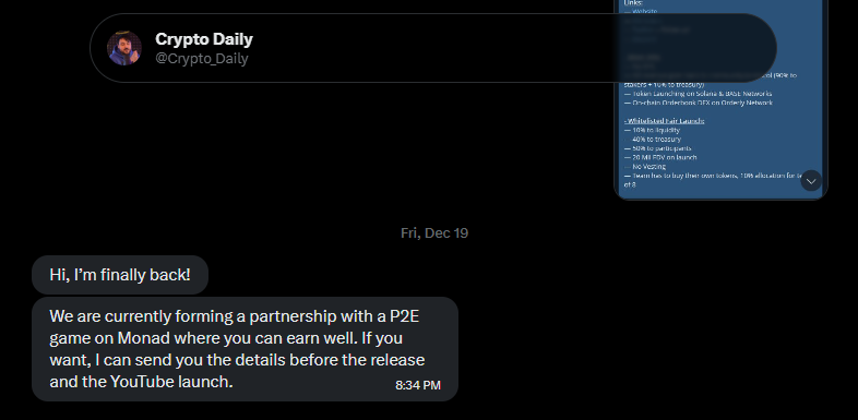 ImNotTheWolf's tweet image. FYI, @Crypto_Daily account has been hacked/compromised and he's reaching out to people about some Monad game.

'Games' are now being used by scammers to get you to download malware.

Beware of hackers/scammers taking over KOL accounts that have left the space.