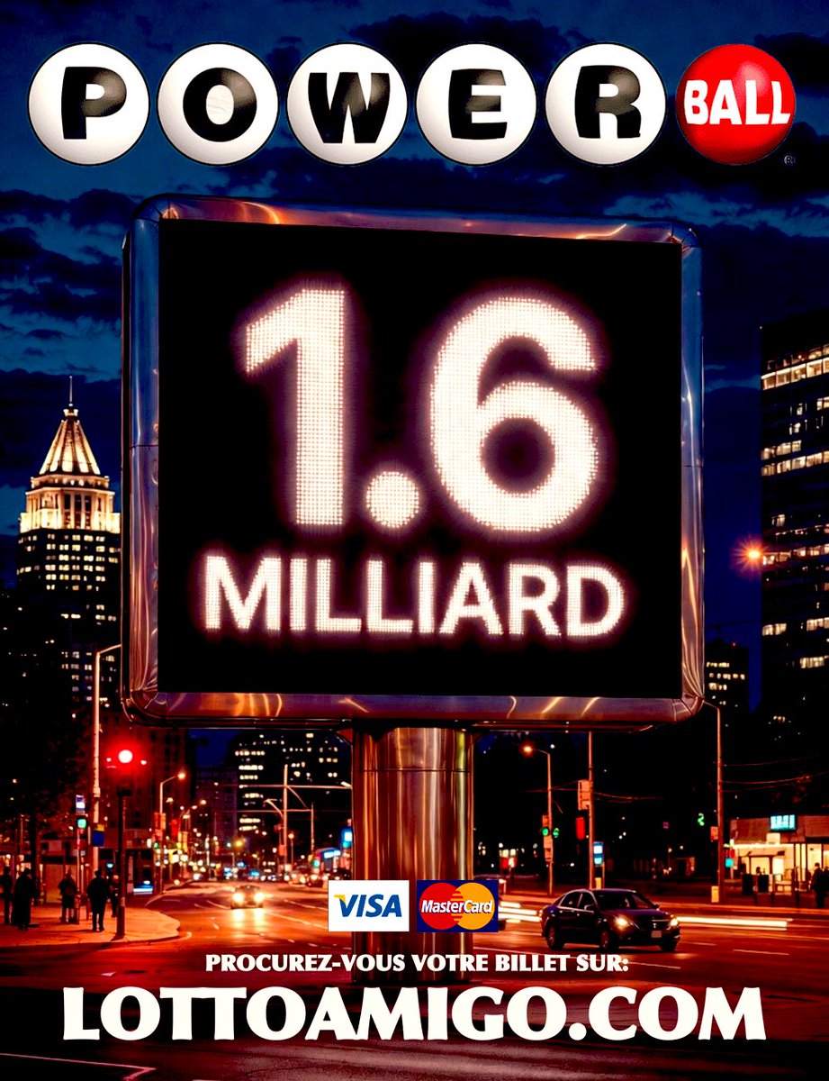 Lotto_Amigo's tweet photo. Prochain tirage : Lundi le 22 décembre 2025 ☀️🤩🍀

Procurez-vous VOTRE BILLET 👉 https://t.co/HYDyfYqGMD  👈

🍀 UN MILLIARD SIX CENTS MILLIONS 🇺🇸 🌟🌟🌟🌟1 6 000 000 $$$ 🌟🌟🌟🌟 https://t.co/jexkjKOj4c