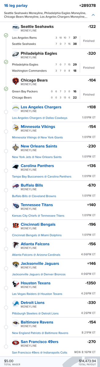 SmartPicksPro's tweet image. Week 16 Moneylines 🚀

Three down. Thirteen to go.

🔗 flashpicks.bet/Week16