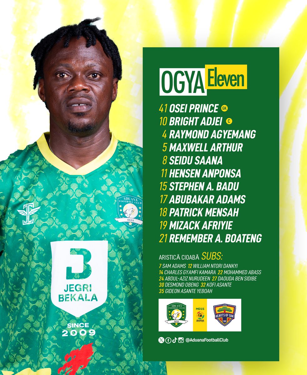 📋 OGYA ELEVEN!! 

Ciobă names his starting XI for this afternoon’s clash at NAB 1.
Let’s go, Ogya! ⚽🔥

|| #Ogya || #AduanaFC 🔥🐕