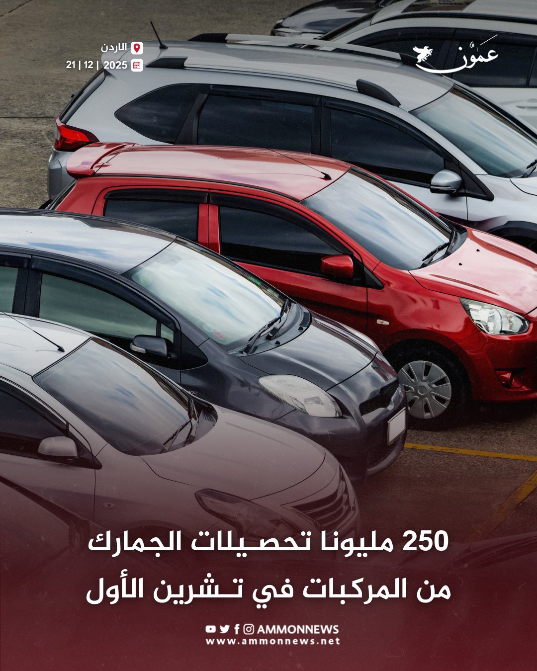 250 مليونا تحصيلات الجمارك من المركبات في تشرين الأول #عمون 