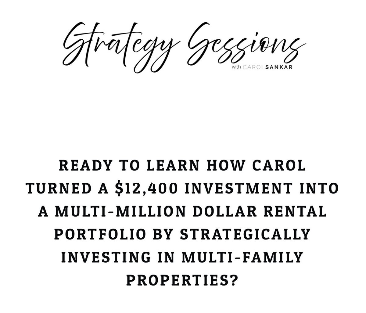 Our strategy sessions are a 2-hour Zoom (or phone) call directly with Carol, designed to help you develop a strategy to grow your portfolio.

Carolsankar.com