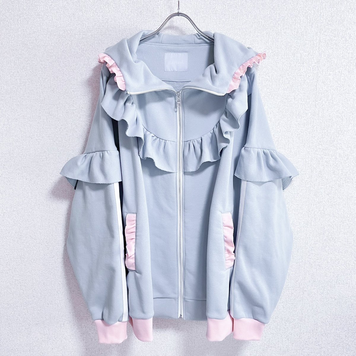 satoi フリル パーカー アウター 水色 グレー satoi フリル パーカー アウター 水色 グレー satoi フリル パーカー