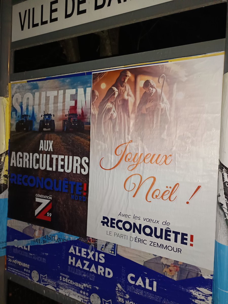 Francois59GZ's tweet photo. Collage d'affiches pour Noël et en soutien à nos agriculteurs sur #Nieppe #Bailleul #AgriculteursEnColere https://t.co/b5MBYmCQAM