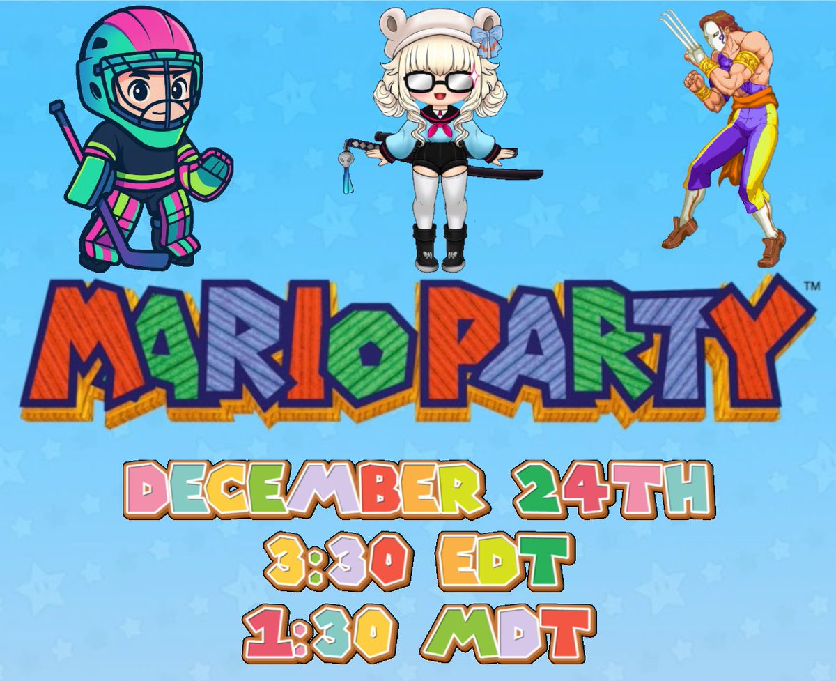 nonanewgame's tweet image. SURPRISE! 💙 1st Stream Collab EVER!!

Catch me playing Mario Party (N64 Emu on the Switch) with @TwitchGoalie and @SlashClawGaming  
on WEDNESDAY DEC 24 
1:30 PM MDT/3:30 PM EDT

RSVP by leaving a like ❤️