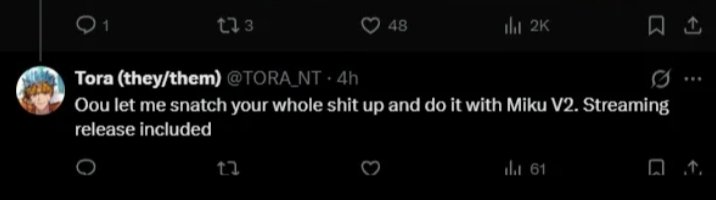 I have never claimed the *song* itself to be mine (lmao) I am pointing out how Tora is openly admitting of maliciously ripping off my cover idea, and using it for gain clout for themselves. I'm not even making this up, Tora said it in their OWN words.