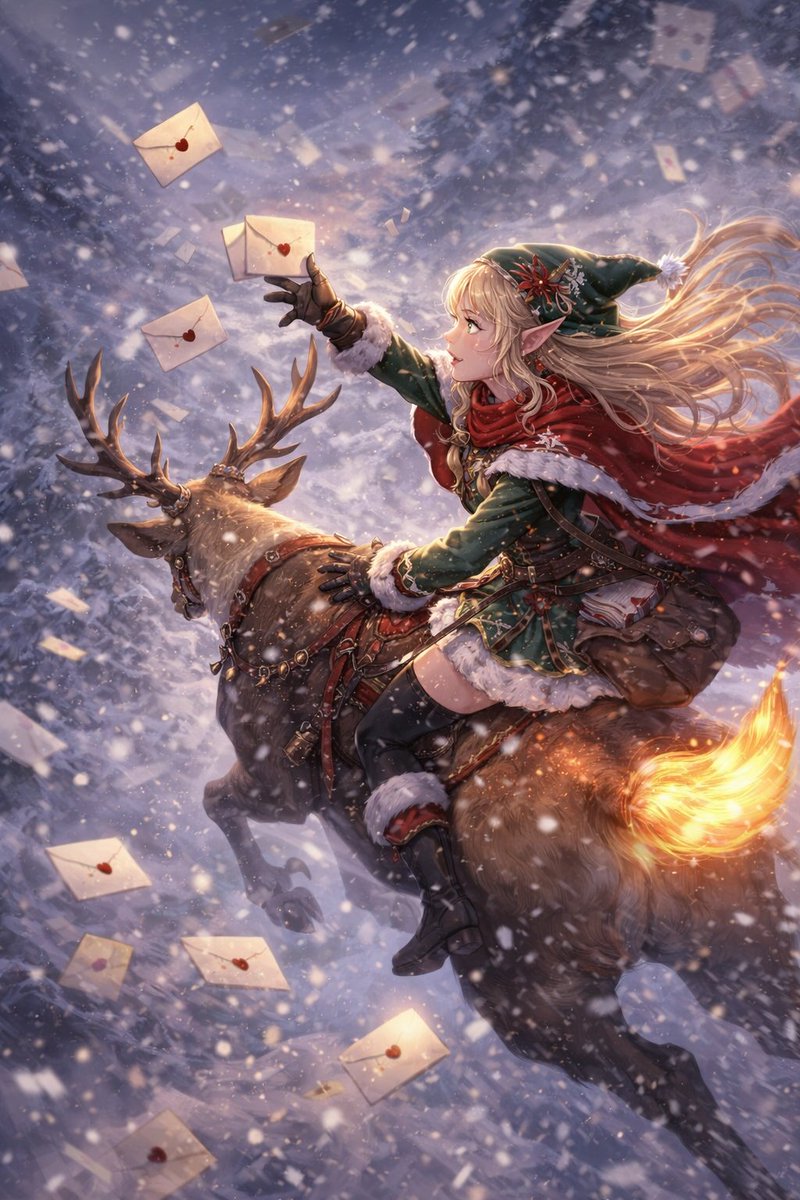 otonari_sun's tweet photo. ai_xmasクロニクル
━━━━━━━━━━━━━━
🔥お題: DAY3：試練（Ordeal）
━━━━━━━━━━━━━━
#北の灯りとクリスマスの奇跡たち
#サンタさんに頼んだこと
#北極の宅急便 #ノエル #クリスマス https://t.co/ViorJ4dzOv