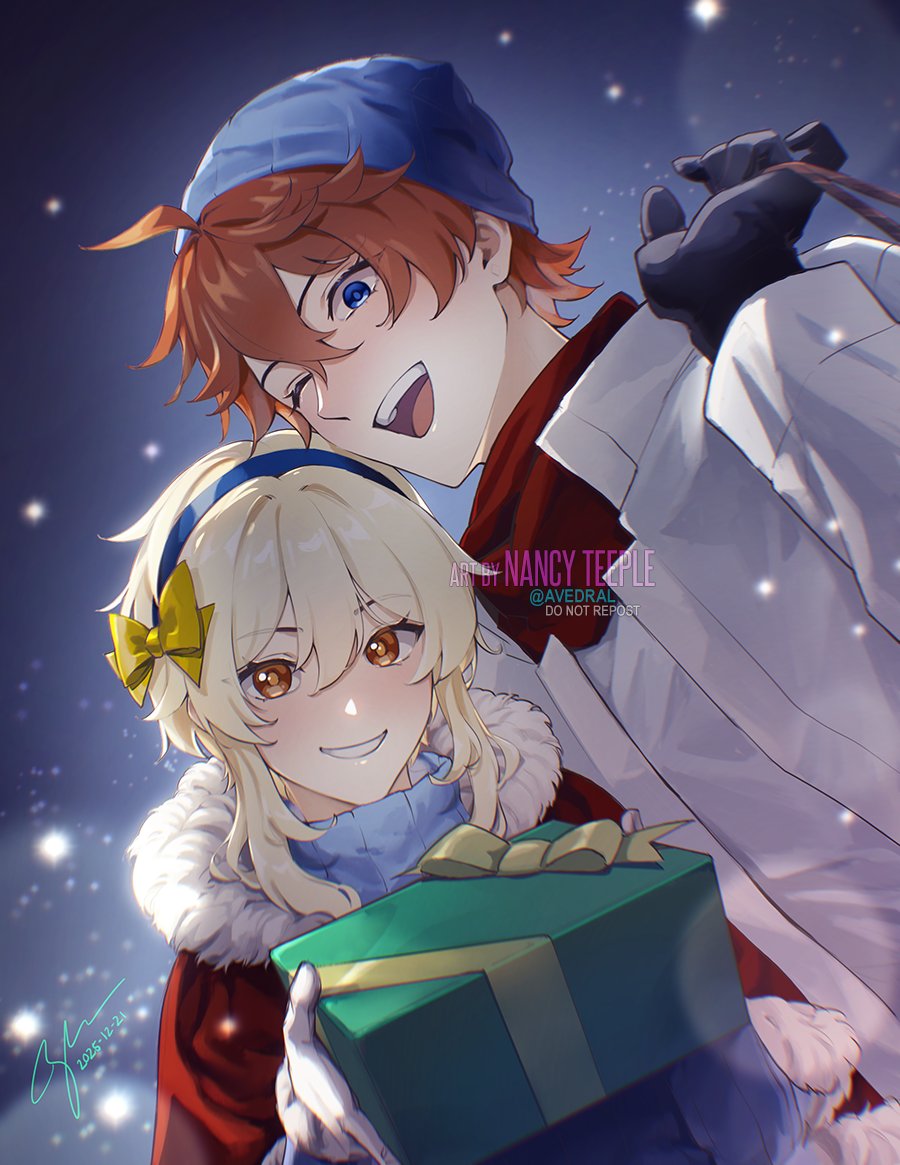 avedral's tweet image. Merry Christmas and Happy Holidays! 🎄🎁🎄

Just tossing this up a day early because I grew up celebrating Christmas on Christmas Eve rather than on Christmas Day.

#GenshinImpact #Genshinfanart #HoYocreators #chilumi #タル蛍
